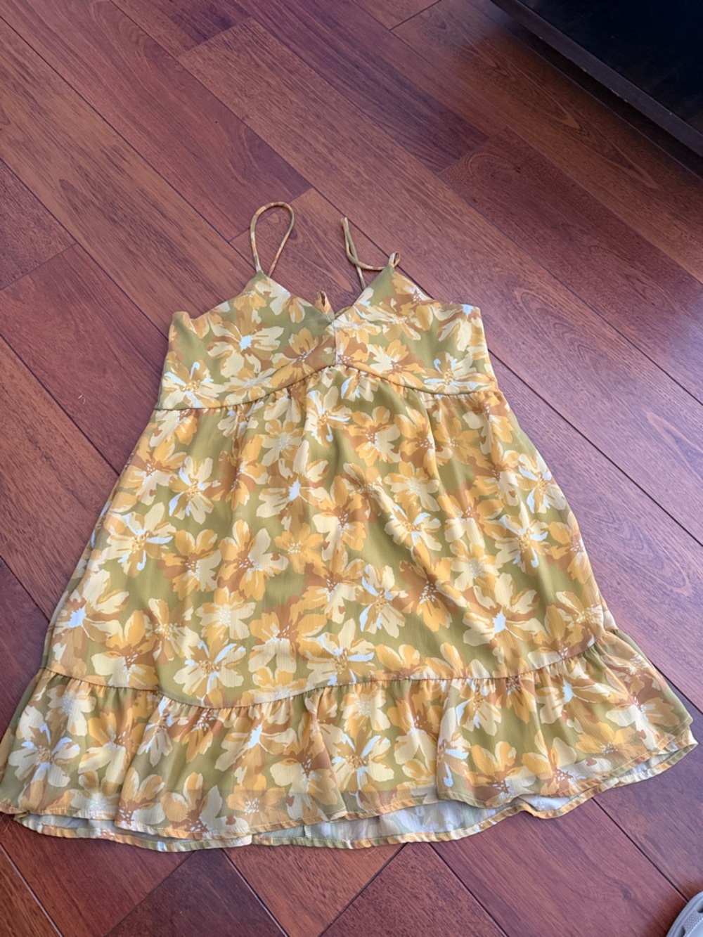 Peach Love California Yellow Floral Spaghetti-Strap Mini Dress